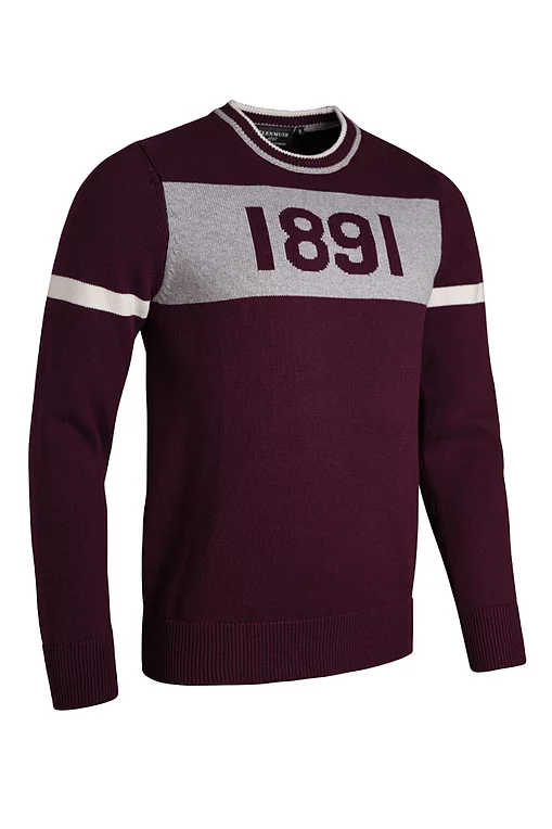 Mens and Ladies Crew Neck Contrast Chest Touch of Cashmere Heritage Sweater Sale Blackgrape/Light Grey Marl/White M