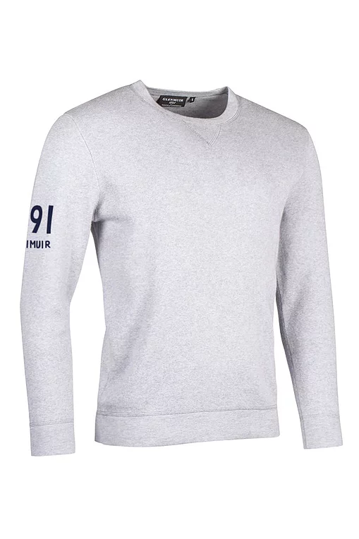 Mens and Ladies Crew V Insert Touch of Cashmere Sleeve Heritage Luxury Sweatshirt Sale Light Grey Marl/Navy M