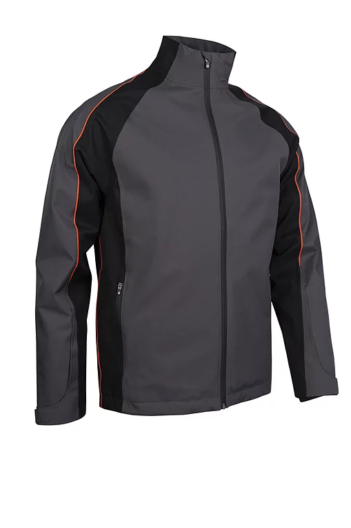 Mens Contrast Shoulder Panel Waterproof Golf Jacket Charcoal/Black/Inferno S
