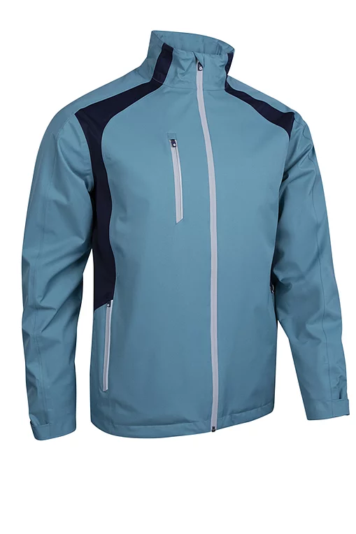 Mens Zip Front Stretch Back Panelled Waterproof Golf Jacket Pacific Blue/Navy/Silver S