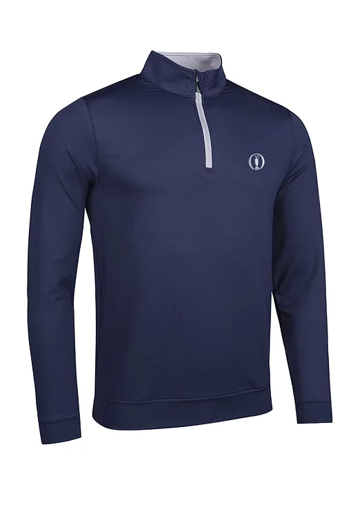 The Open Mens Quarter Zip Lightweight Performance Golf Midlayer Navy/Light Grey S