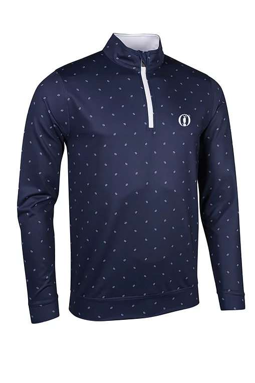 The Open Mens Quarter Zip Lightweight Performance Golf Midlayer Navy/White Saltire Flags S