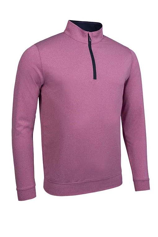 Mens Quarter Zip Lightweight Performance Golf Midlayer Raspberry Marl/Navy S