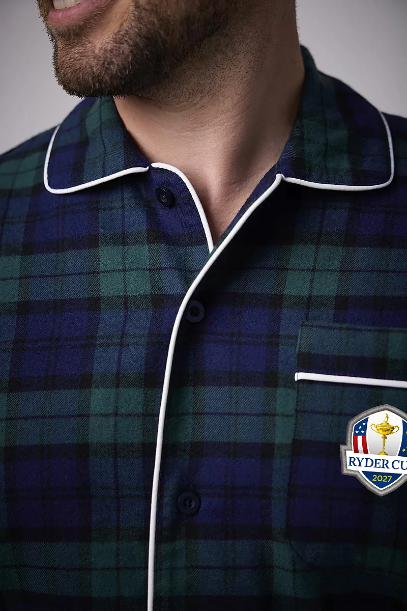 Official Ryder Cup 2027 Mens Cotton Flannel Tartan Piped Pyjama Set Official Ryder Cup 2027 Mens Cotton Flannel Tartan Piped Pyjama Set