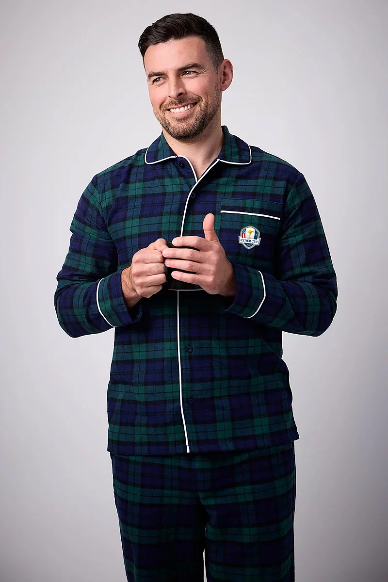 Official Ryder Cup 2027 Mens Cotton Flannel Tartan Piped Pyjama Set Official Ryder Cup 2027 Mens Cotton Flannel Tartan Piped Pyjama Set