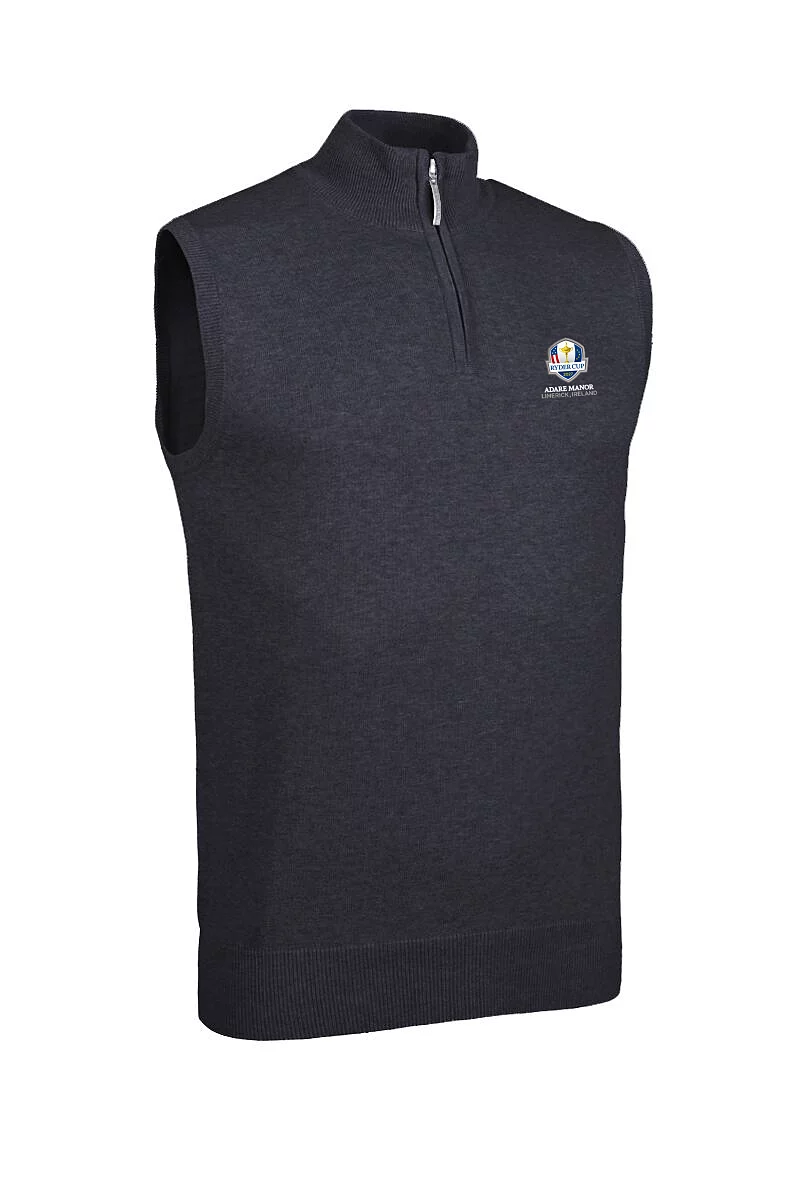 Official Ryder Cup 2027 Mens Quarter Zip Merino Wool Golf Slipover Charcoal Marl L