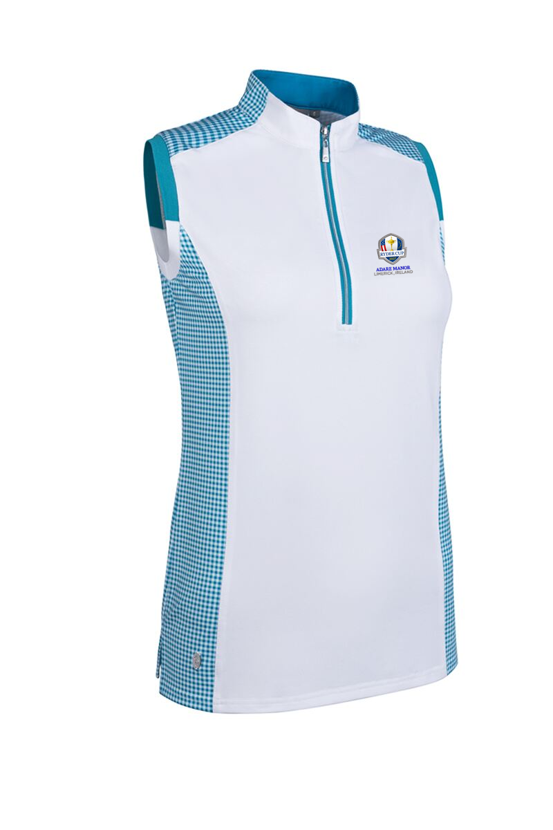 Official Ryder Cup 2027 Ladies Printed Panel Zip Sleeveless Performance Golf Shirt
