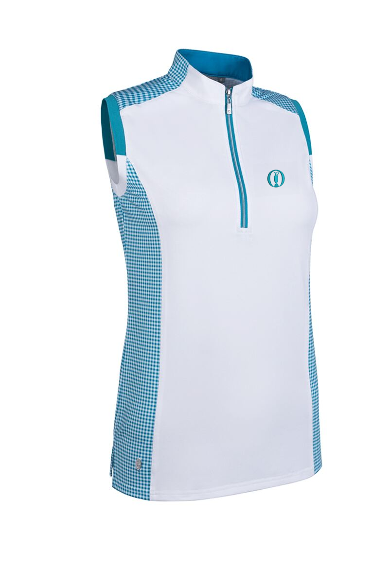 The Open Ladies Printed Panel Zip Sleeveless Performance Golf Shirt