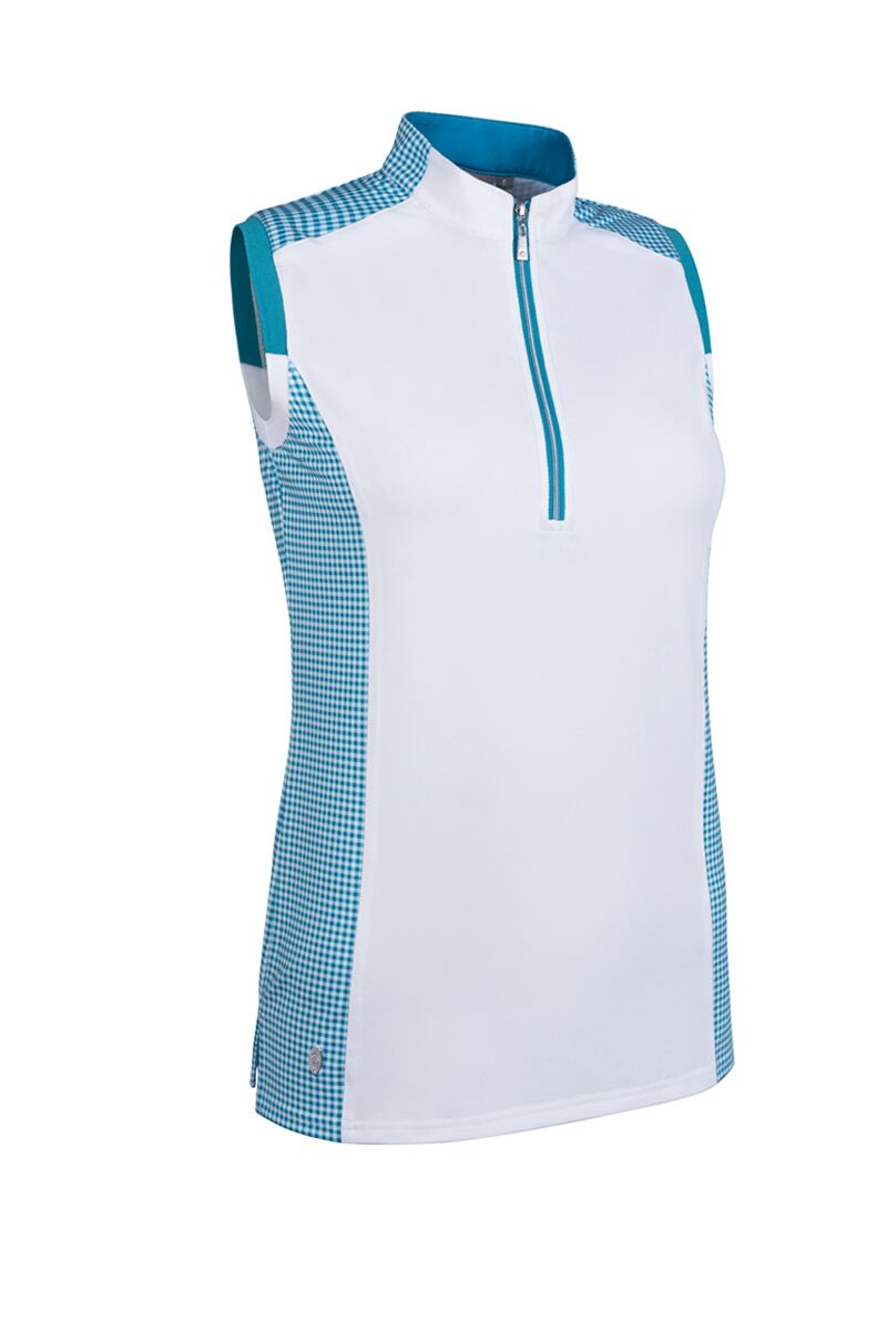 Ladies Printed Panel Zip Sleeveless Performance Golf Shirt