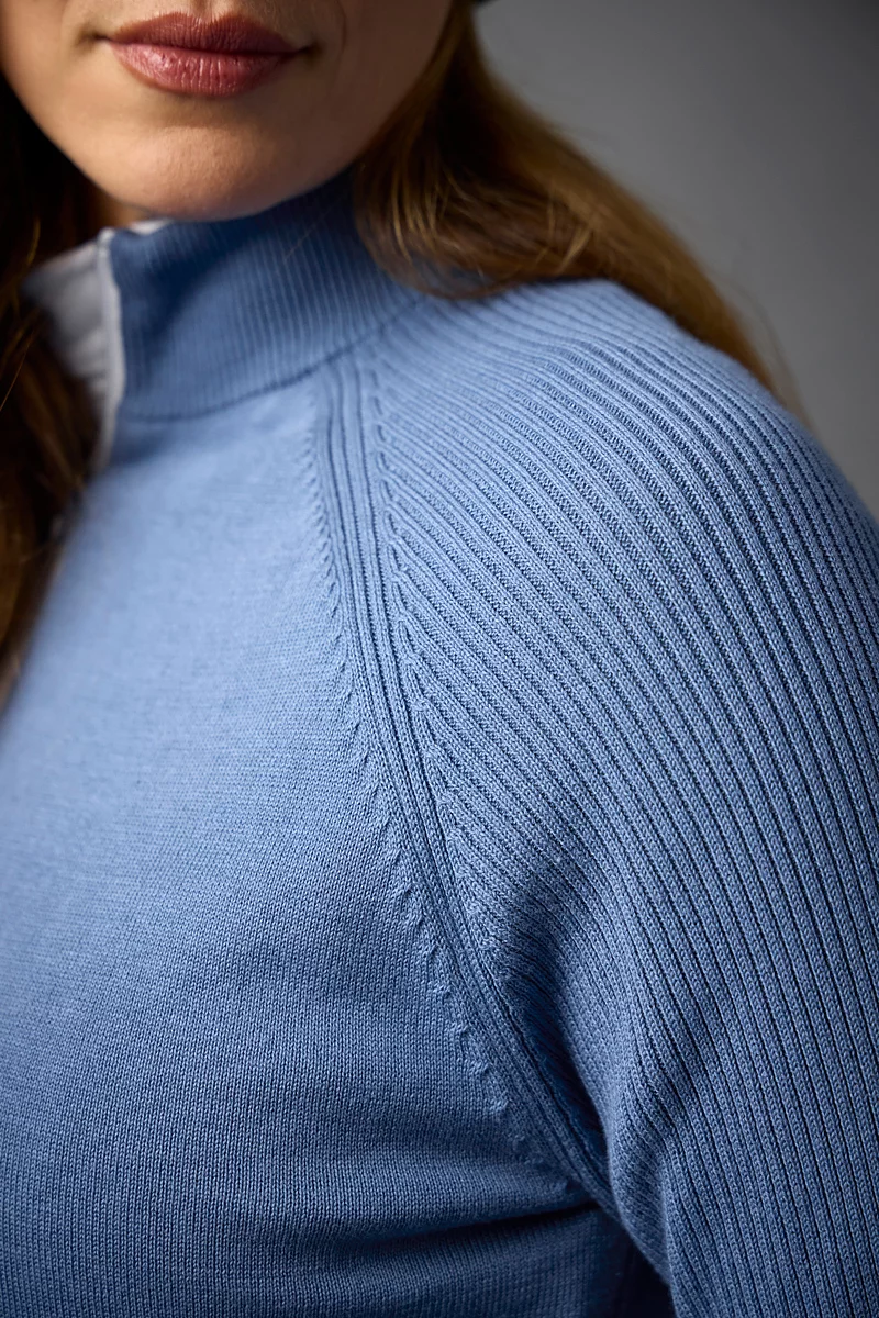 Ladies Quarter Zip Rib Sleeve Lined Golf Sweater