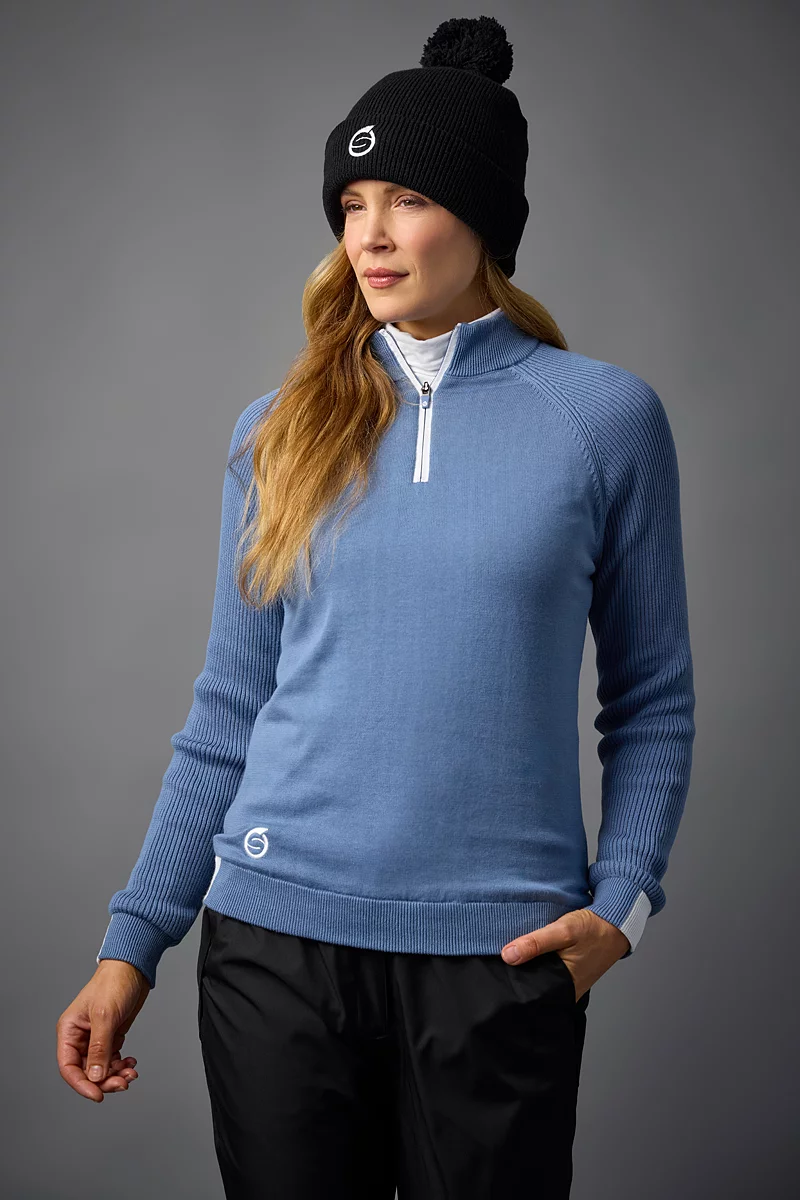 Ladies Quarter Zip Rib Sleeve Lined Golf Sweater