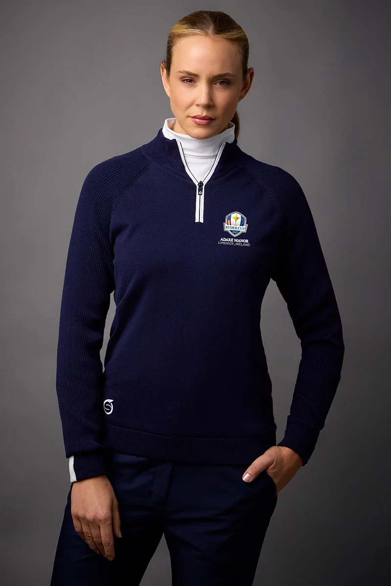 Official Ryder Cup 2027 Ladies Quarter Zip Rib Sleeve Lined Heavyweight Golf Sweater