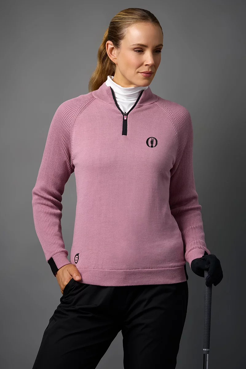 The Open Ladies Quarter Zip Rib Sleeve Lined Golf Sweater