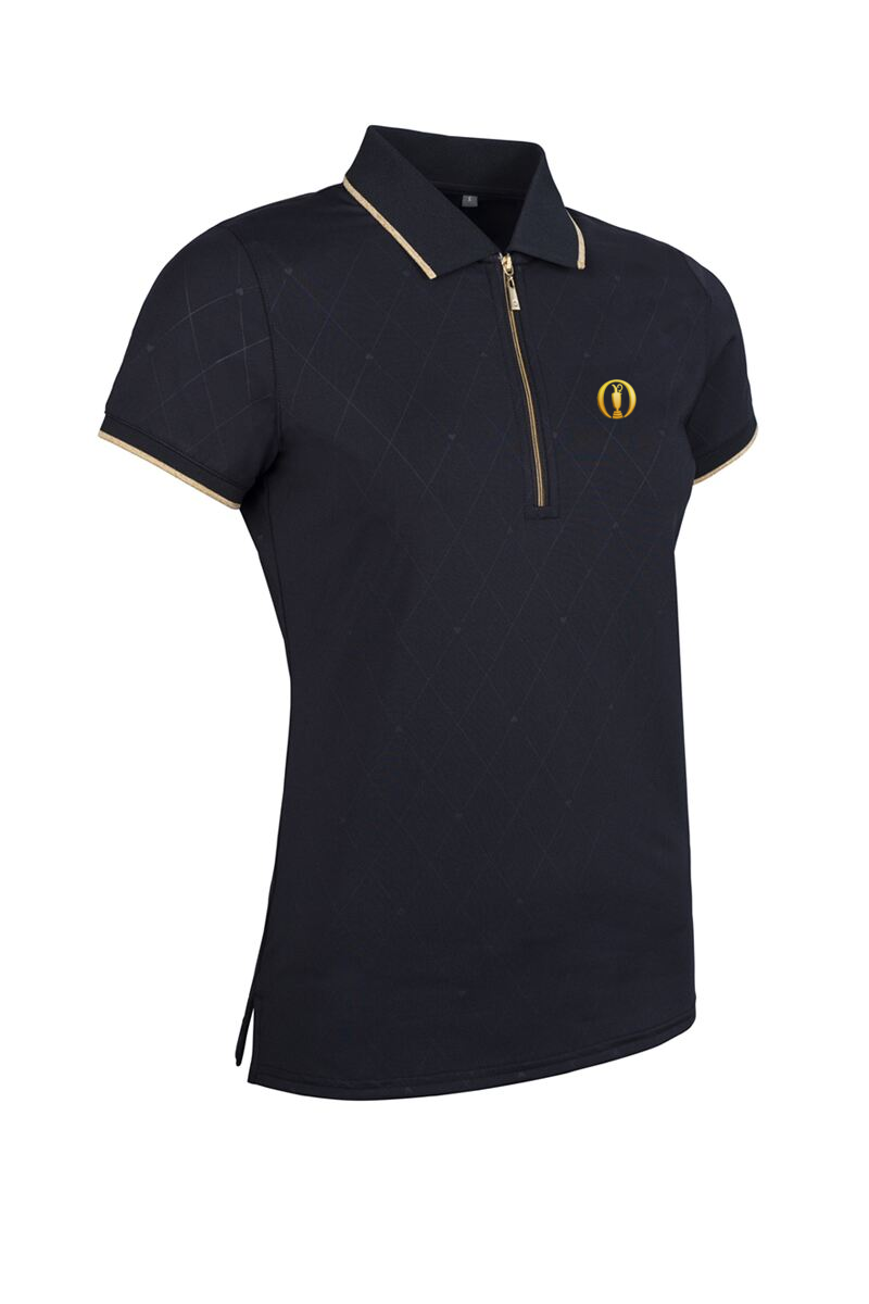 The Open Ladies Quarter Zip Print Patterned Performance Golf Polo Shirt