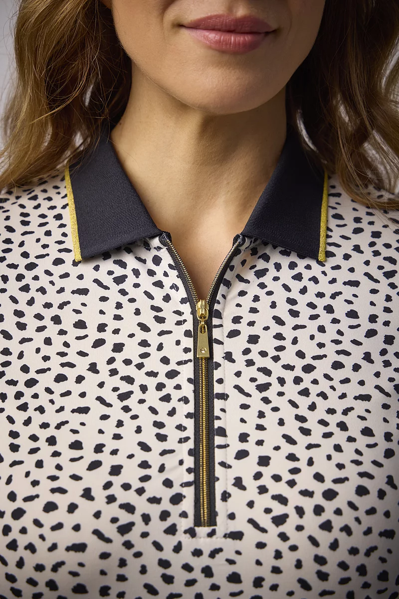 Ladies Quarter Zip Printed Patterned Performance Golf Polo Shirt