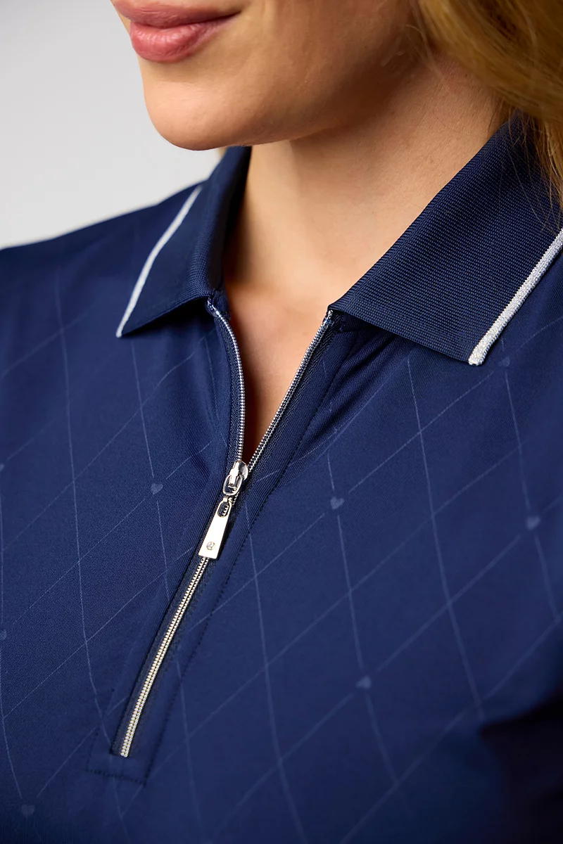 Ladies Quarter Zip Printed Patterned Performance Golf Polo Shirt Ladies Quarter Zip Printed Patterned Performance Golf Polo Shirt