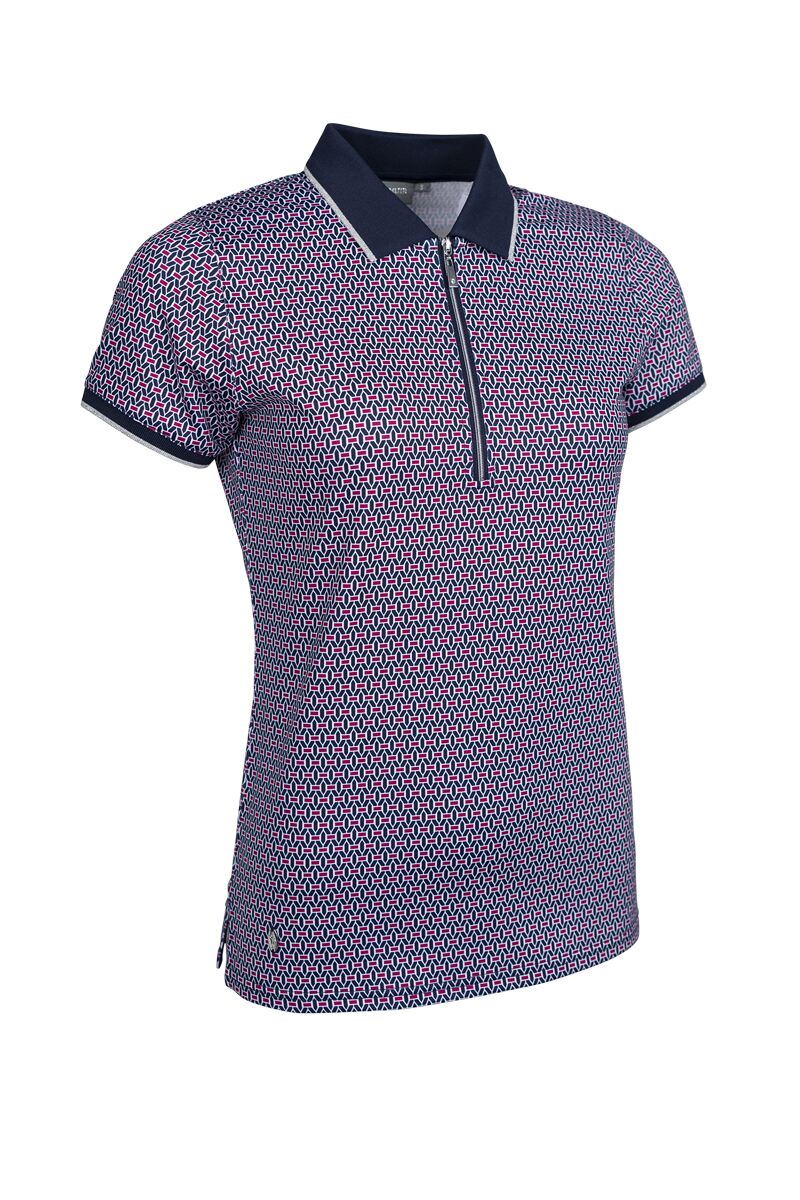 Ladies Quarter Zip Printed Patterned Performance Golf Polo Shirt
