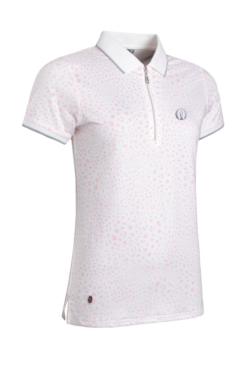 The Open Ladies Quarter Zip Print Patterned Performance Golf Polo Shirt White/Candy S