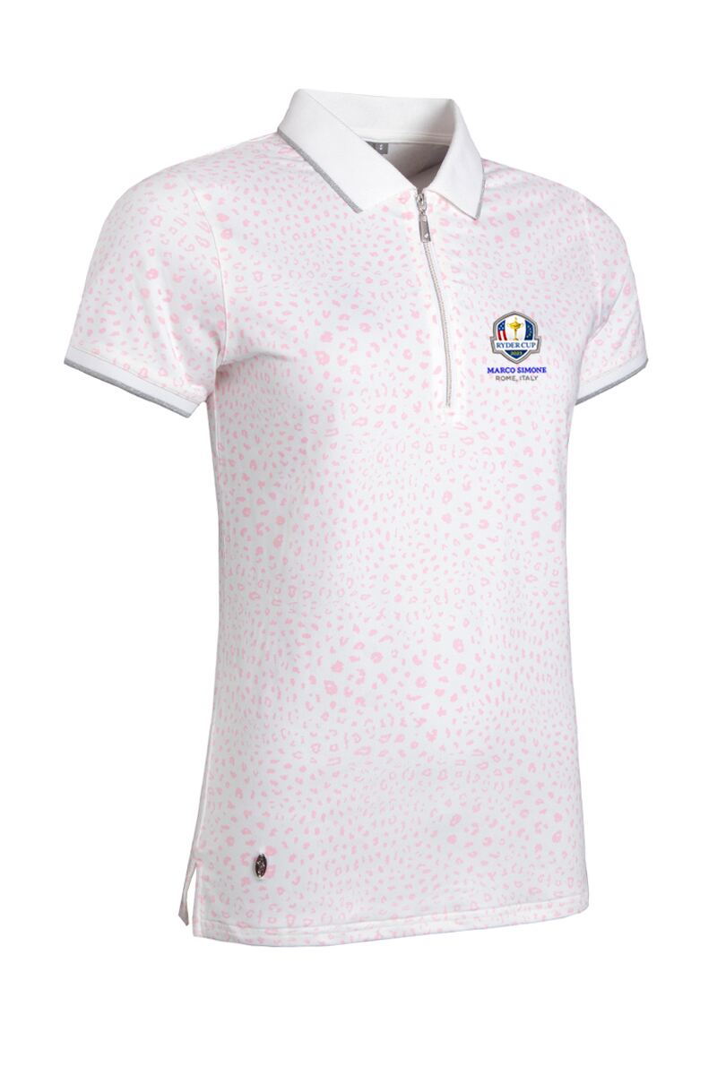 Official Ryder Cup 2025 Ladies Quarter Zip Printed Performance Golf Polo Shirt White/Candy S