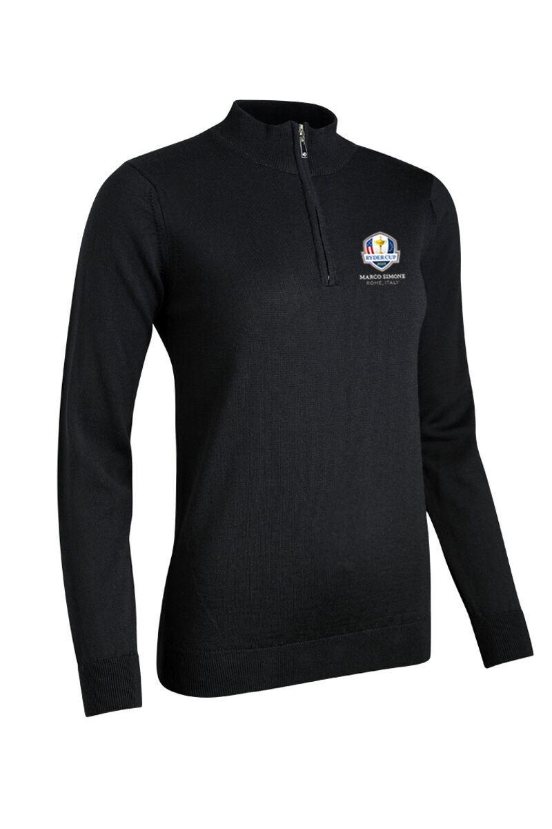 Official Ryder Cup 2025 Ladies Quarter Zip Merino Wool Golf Sweater Black M