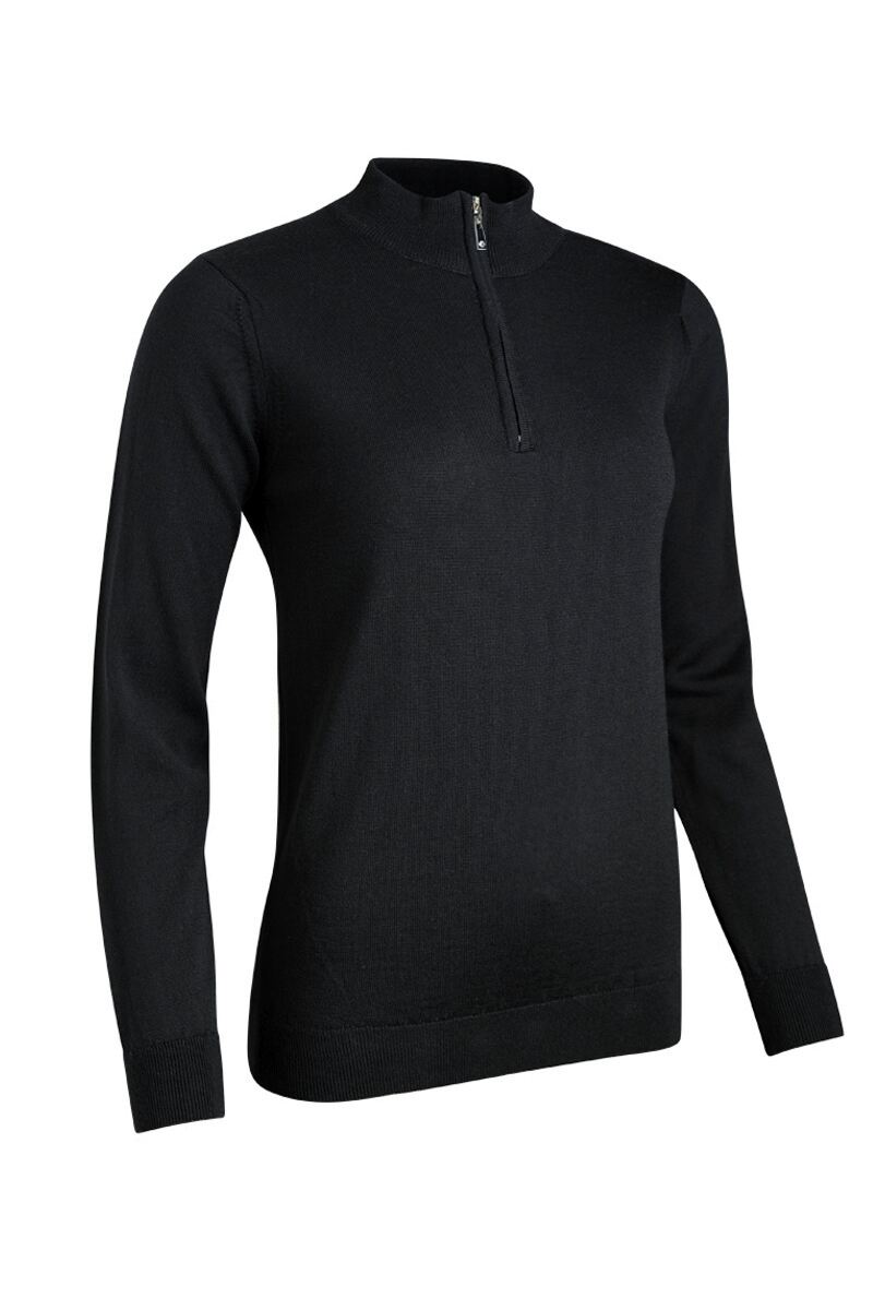 Ladies Quarter Zip Merino Wool Golf Sweater Black XXL