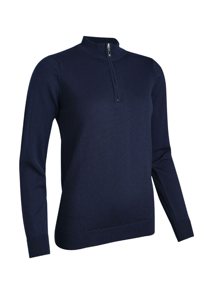 Ladies Quarter Zip Merino Wool Golf Sweater Navy XL