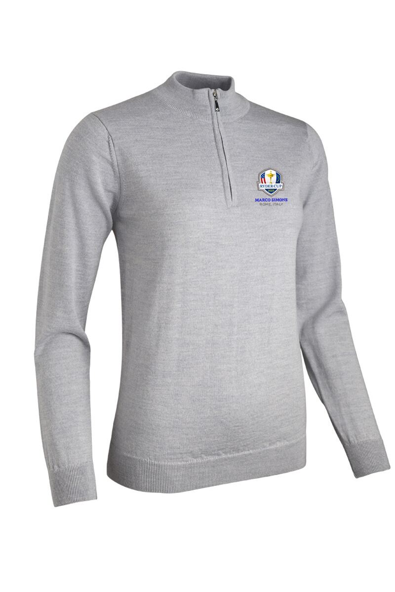 Official Ryder Cup 2025 Ladies Quarter Zip Merino Wool Golf Sweater Light Grey Marl S