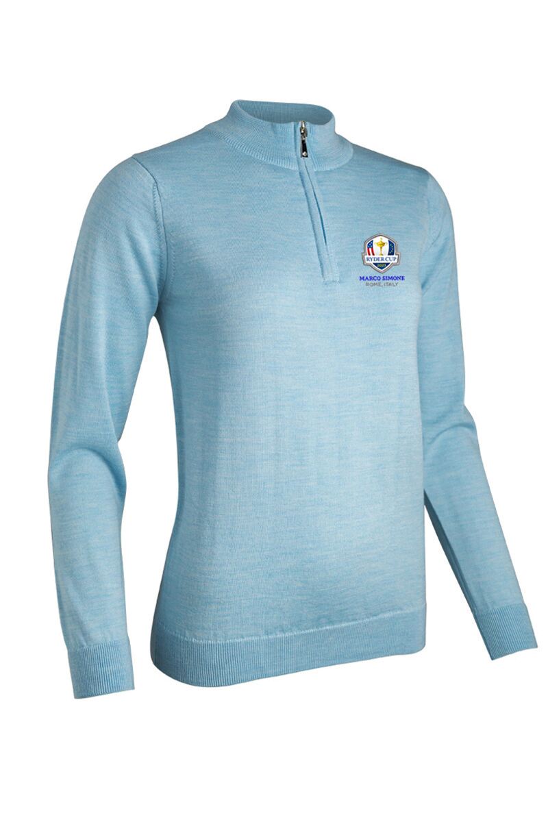 Official Ryder Cup 2025 Ladies Quarter Zip Merino Wool Golf Sweater Paradise Marl S