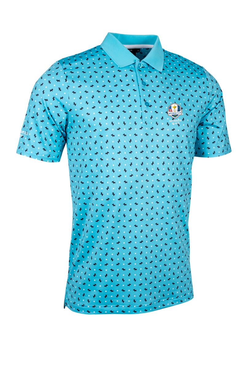 Official Ryder Cup  2025 Mens Scottie Dog Print Performance Golf Shirt Aqua/Black XL
