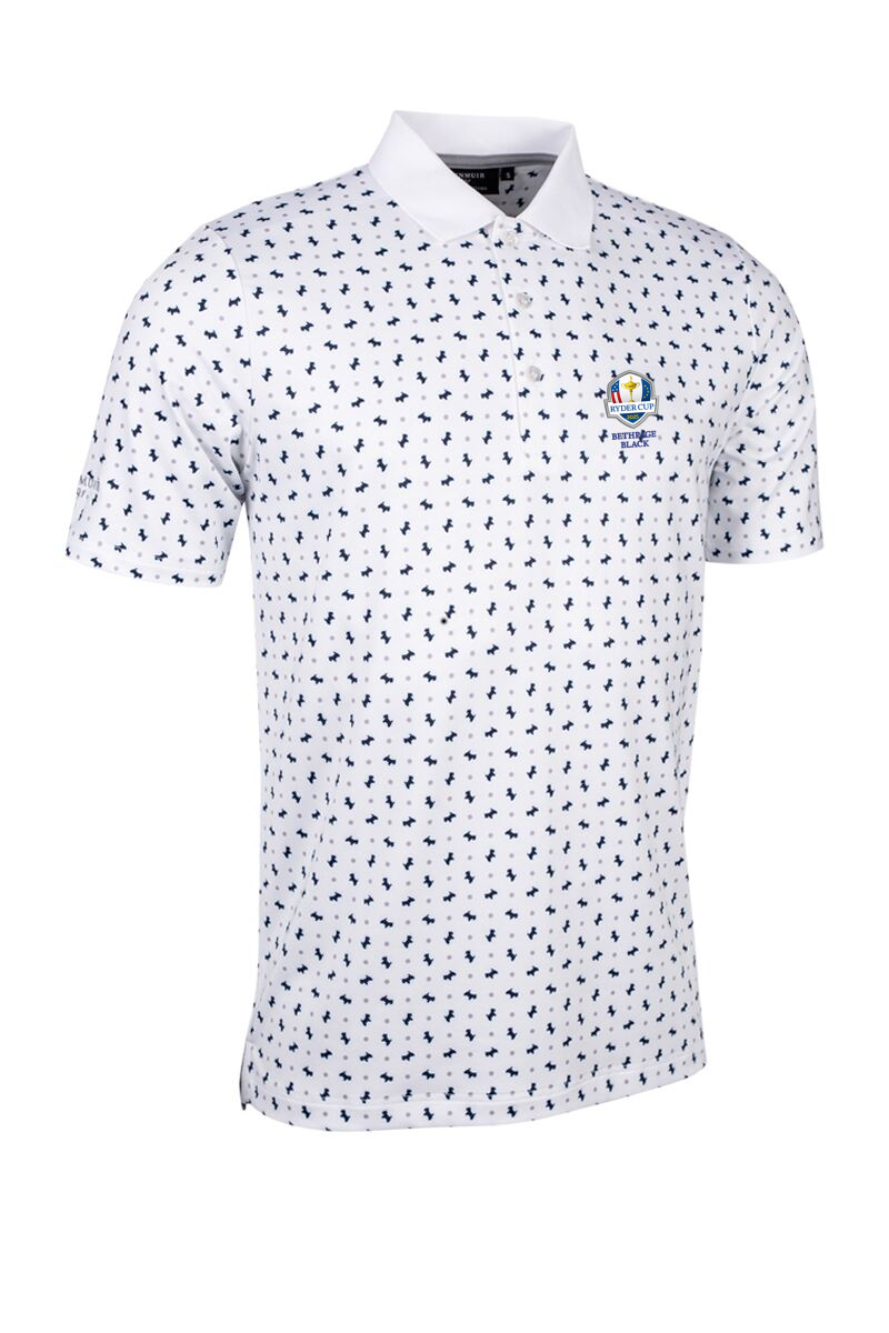 Official Ryder Cup  2025 Mens Scottie Dog Print Performance Golf Shirt White/Navy XL