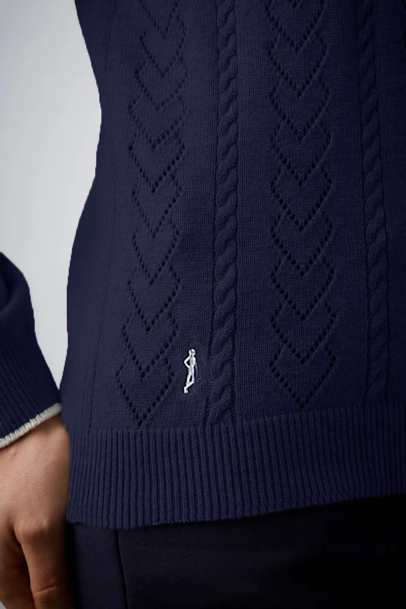 Ladies Quarter Zip Pointelle Heart Cable Touch of Cashmere Midweight Golf Sweater Sale