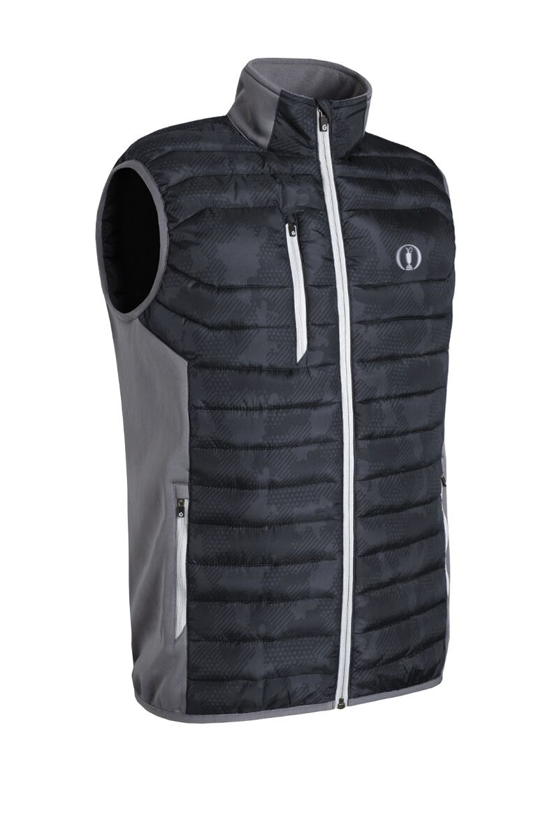 The Open Mens Zip Front Padded Stretch Panel Performance Golf Gilet Black Camo/Gunmetal/Silver XL