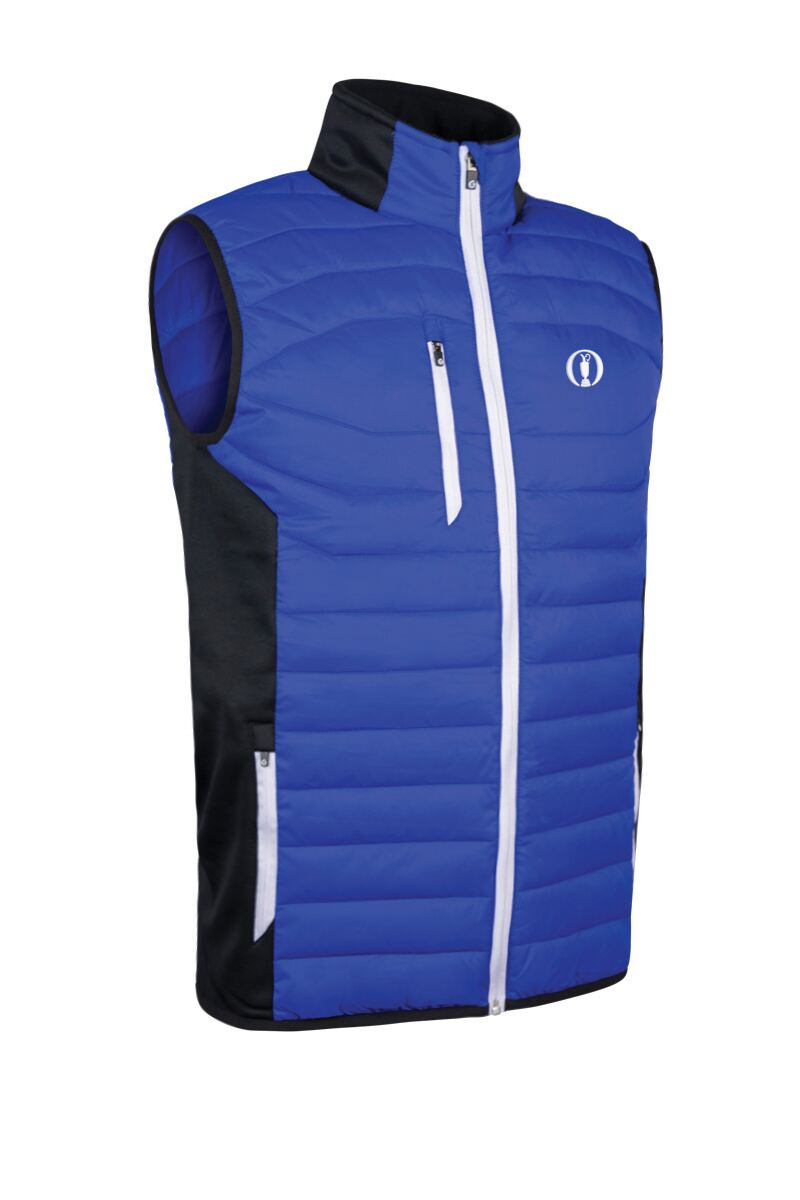 The Open Mens Zip Front Padded Stretch Panel Performance Golf Gilet Electric Blue/Black/White L