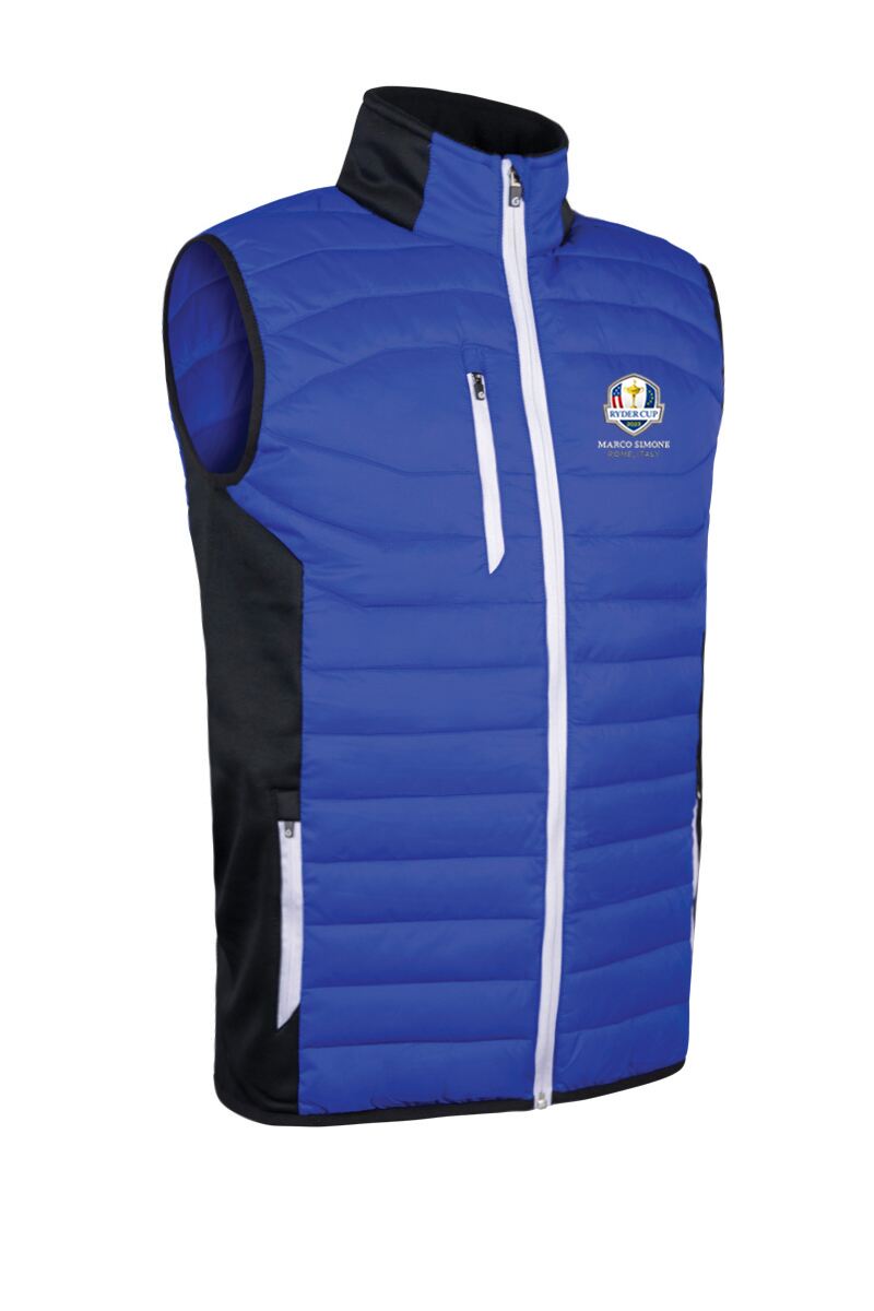 Official Ryder Cup 2025 Mens Zip Front Padded Stretch Panel Performance Golf Gilet Electric Blue/Black/White L