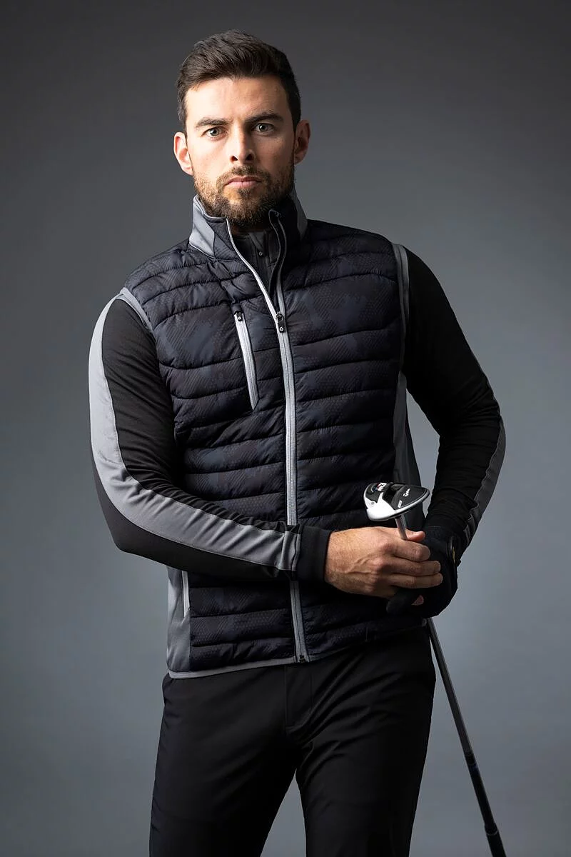 Mens Full Zip Padded Stretch Panel Performance Golf Gilet Sale
