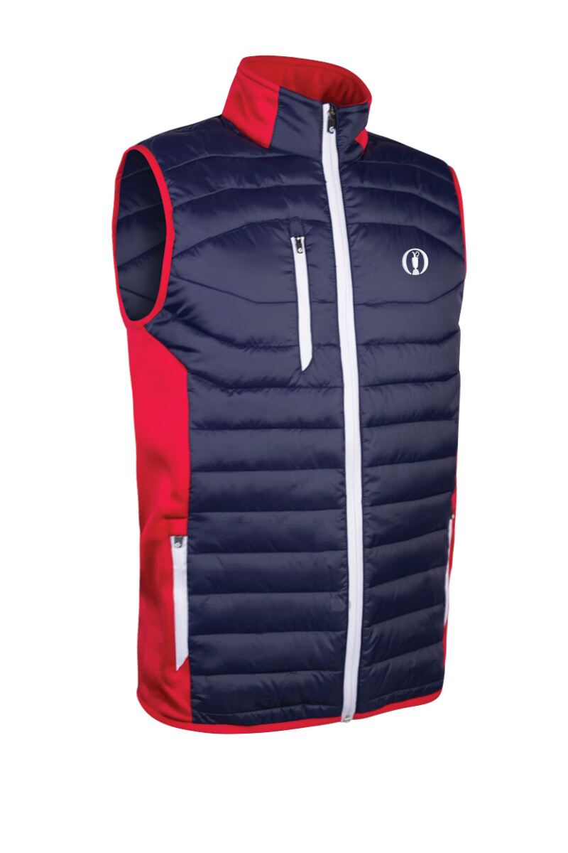 The Open Mens Zip Front Padded Stretch Panel Performance Golf Gilet Navy/Red/White L