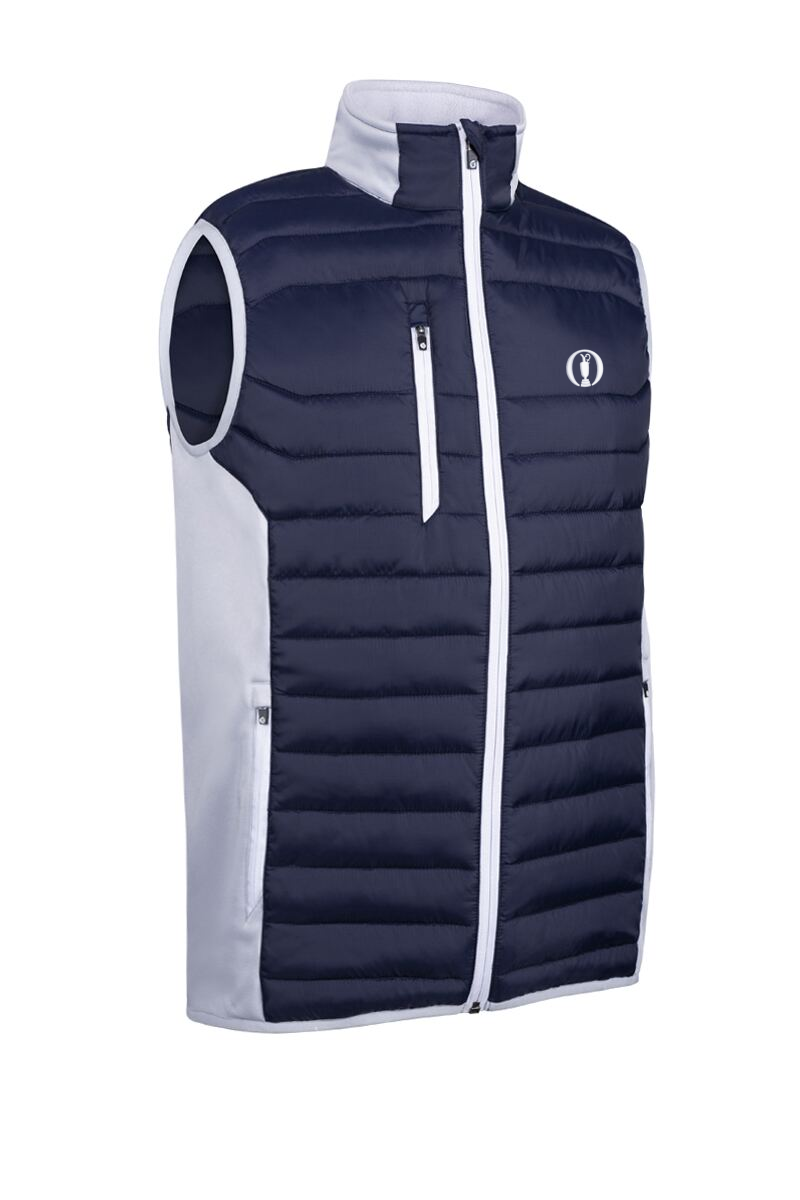 The Open Mens Zip Front Padded Stretch Panel Performance Golf Gilet Navy/Silver/White XXL