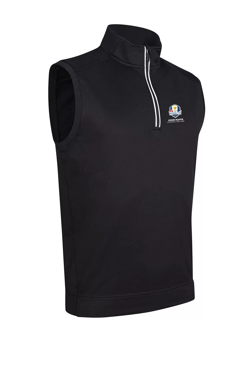 Official Ryder Cup 2027 Mens Quarter Zip Rib Sleeveless Performance Golf Midlayer Black/White S