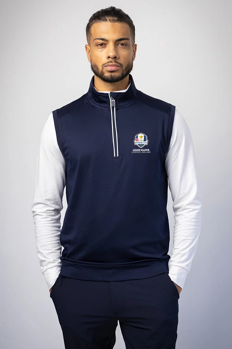 Official Ryder Cup 2027 Mens Quarter Zip Rib Sleeveless Performance Golf Midlayer