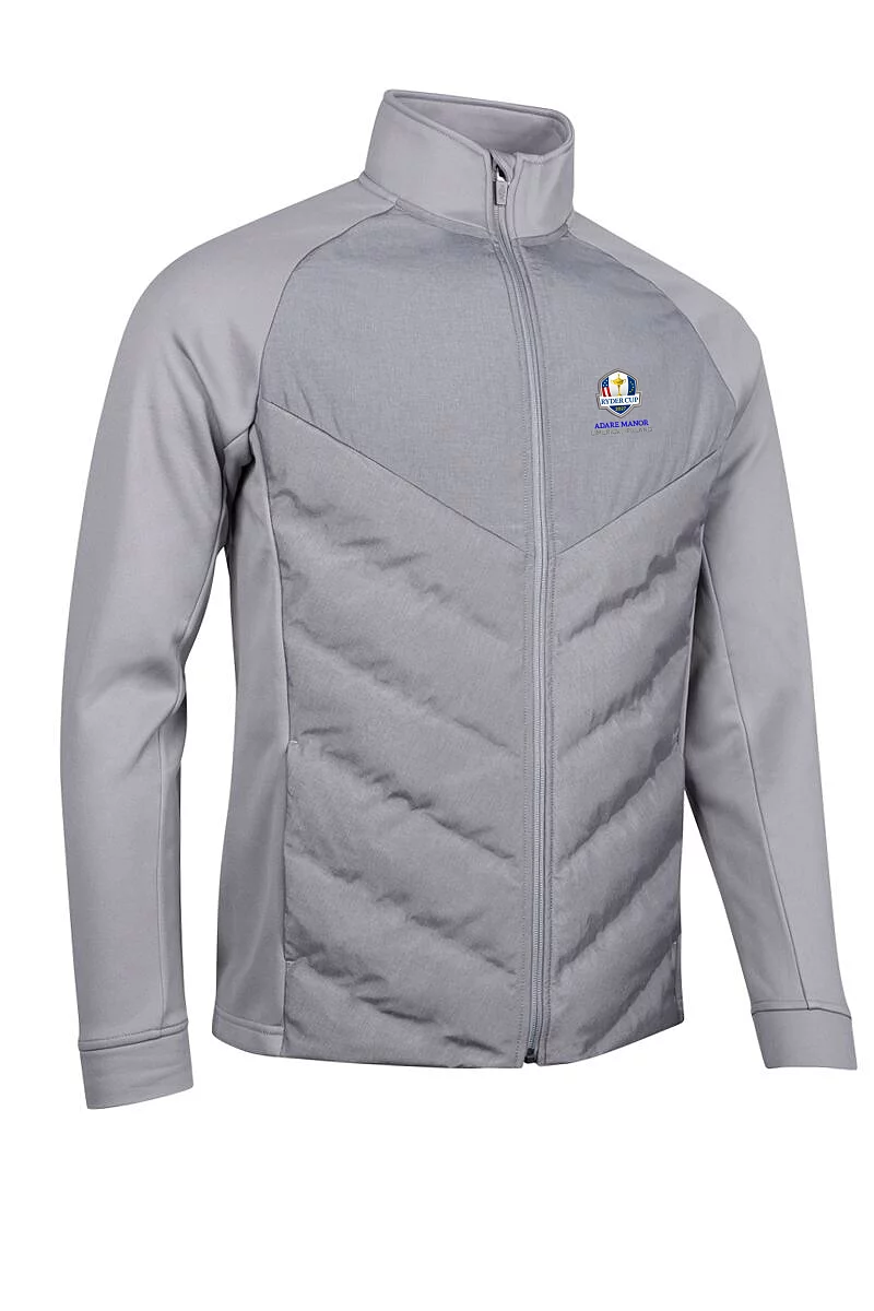 Official Ryder Cup 2027 Mens Full Zip Bonded Chevron Padded Performance Thermal Golf Jacket Mid Grey Marl XXL