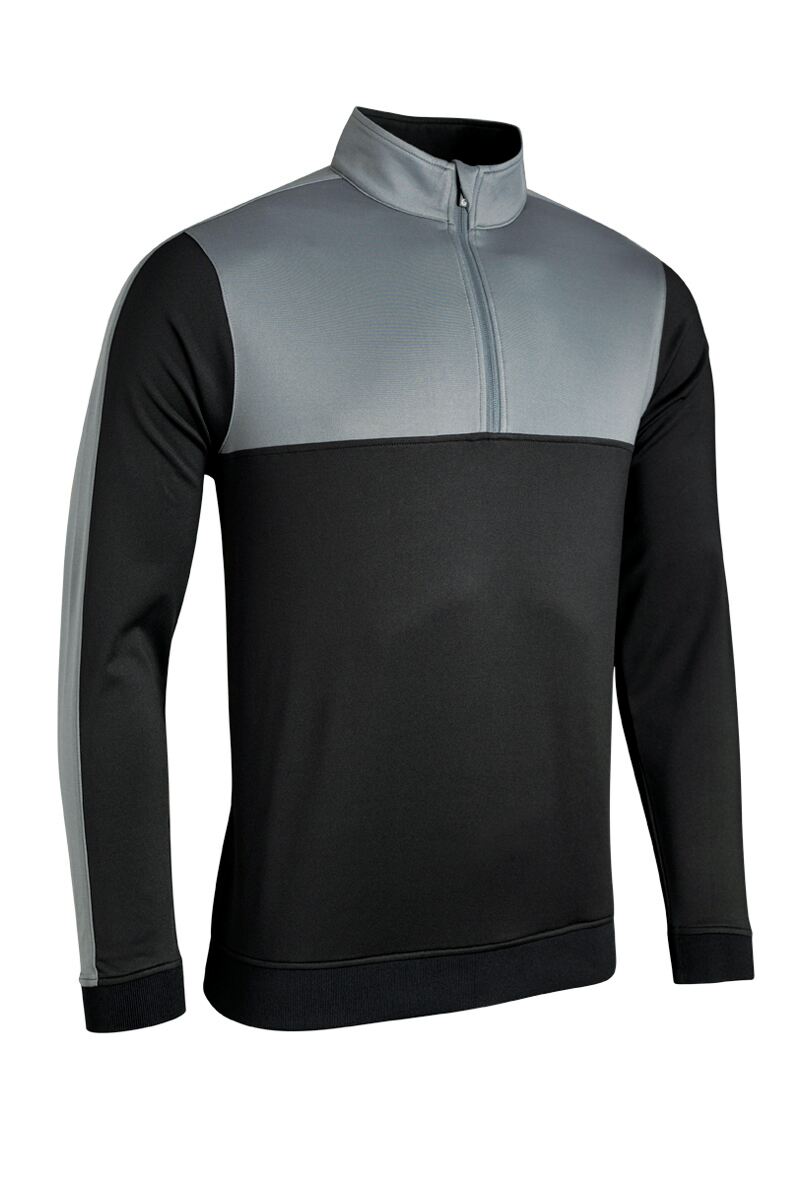 Mens Quarter Zip Thermal Panelled Fleece Showerproof Golf Midlayer Black/Gunmetal XL