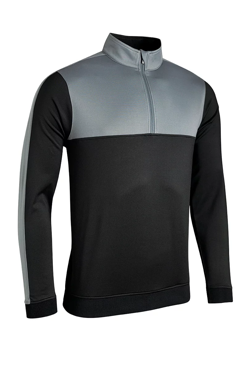 Mens Quarter Zip Thermal Panelled Fleece Showerproof Golf Midlayer Sale Black/Gunmetal XL
