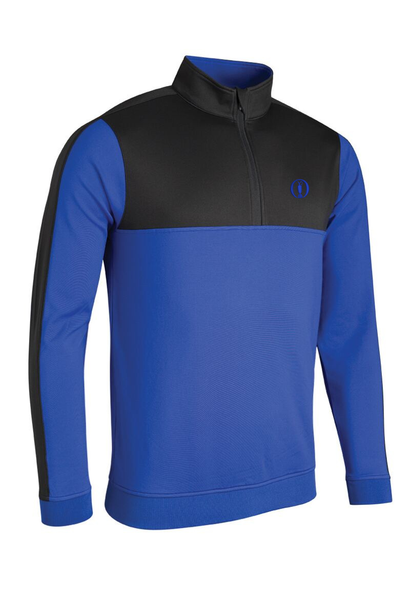 The Open Mens Quarter Zip Thermal Panelled Fleece Showerproof Golf Midlayer Electric Blue/Black S