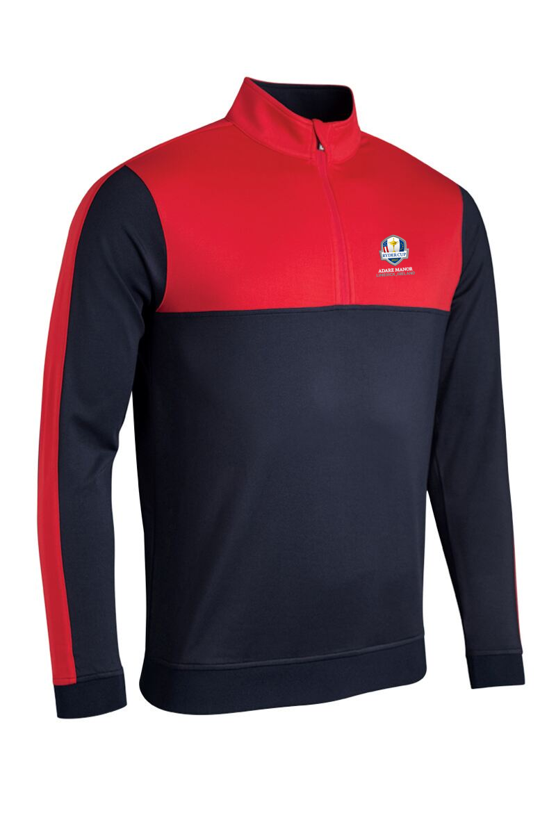 Official Ryder Cup 2027 Mens Quarter Zip Thermal Panelled Fleece Showerproof Golf Midlayer