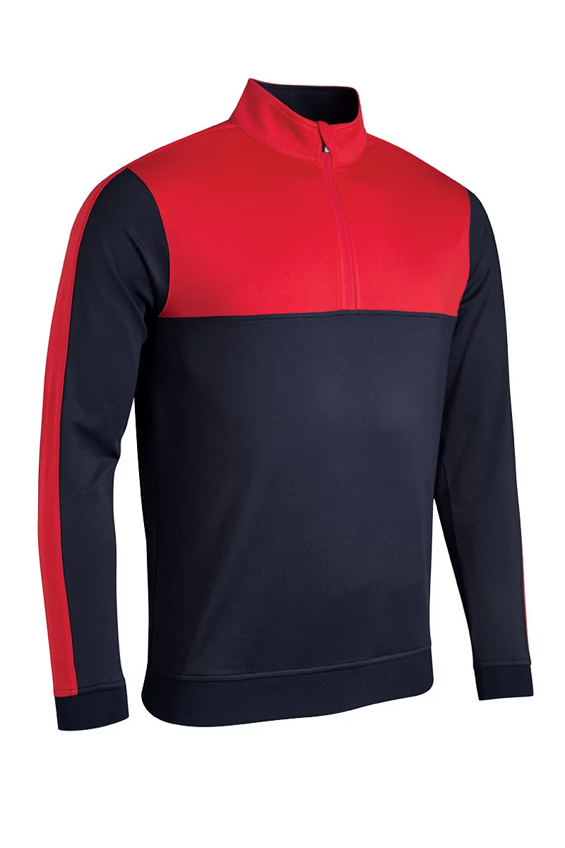 Mens Quarter Zip Thermal Panelled Fleece Showerproof Golf Midlayer Sale Navy/Red XL
