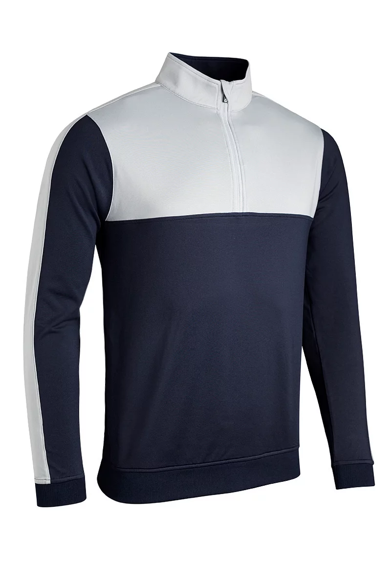 Mens Quarter Zip Thermal Panelled Fleece Showerproof Golf Midlayer Sale Navy/Silver S