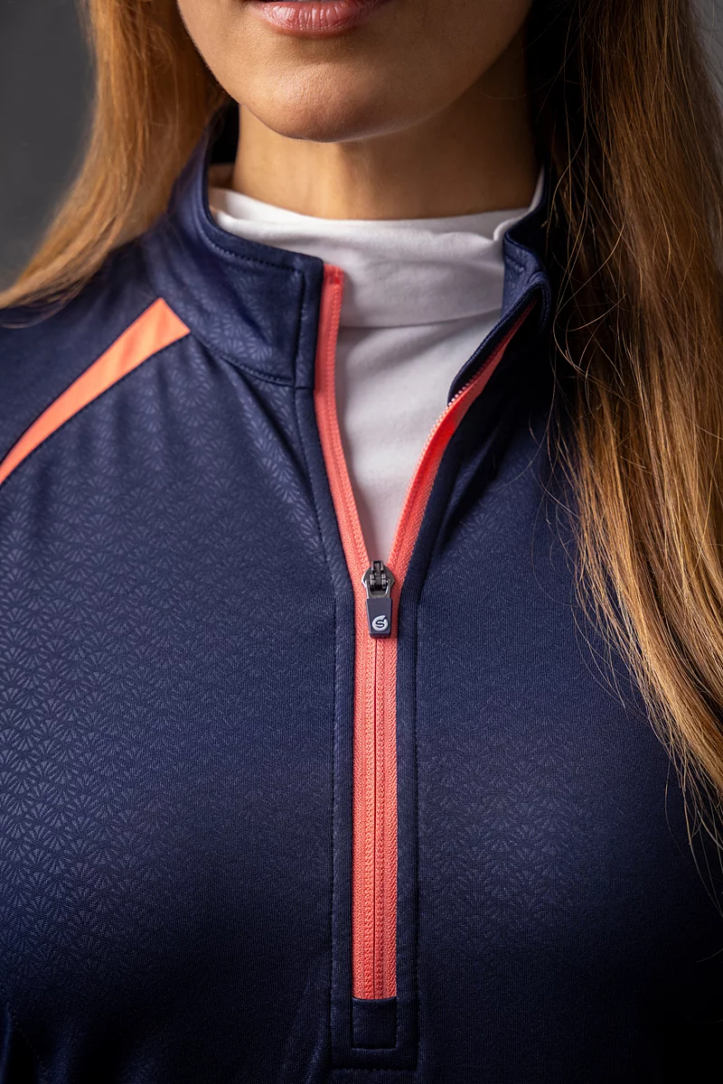 Ladies Quarter Zip Shoulder Panelled Performance Fleece Golf Midlayer Ladies Quarter Zip Shoulder Panelled Performance Fleece Golf Midlayer