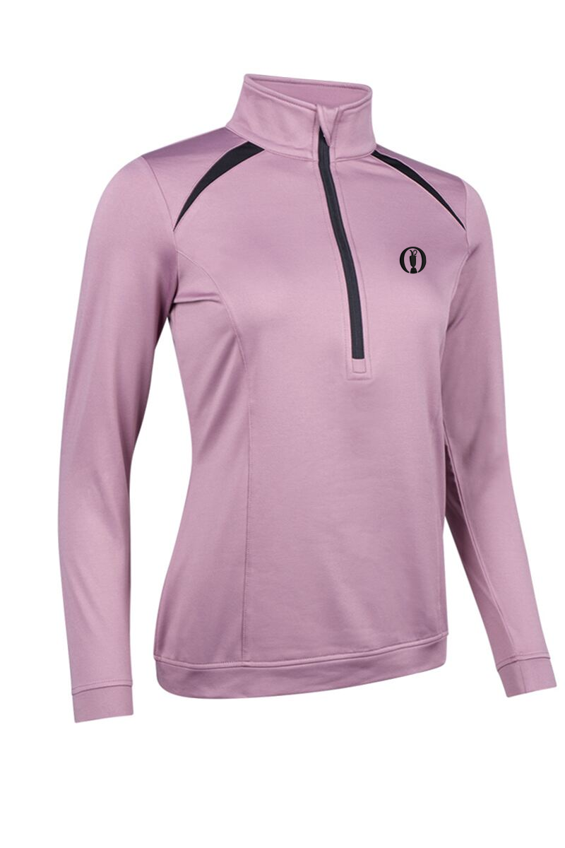 The Open Ladies Quarter Zip Shoulder Panelled Performance Fleece Golf Midlayer Pink Haze/Black S