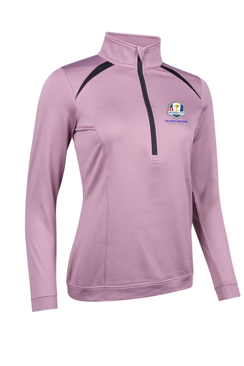 Official Ryder Cup 2025 Ladies Quarter Zip Shoulder Panelled Performance Fleece Golf Midlayer Pink Haze/Black S