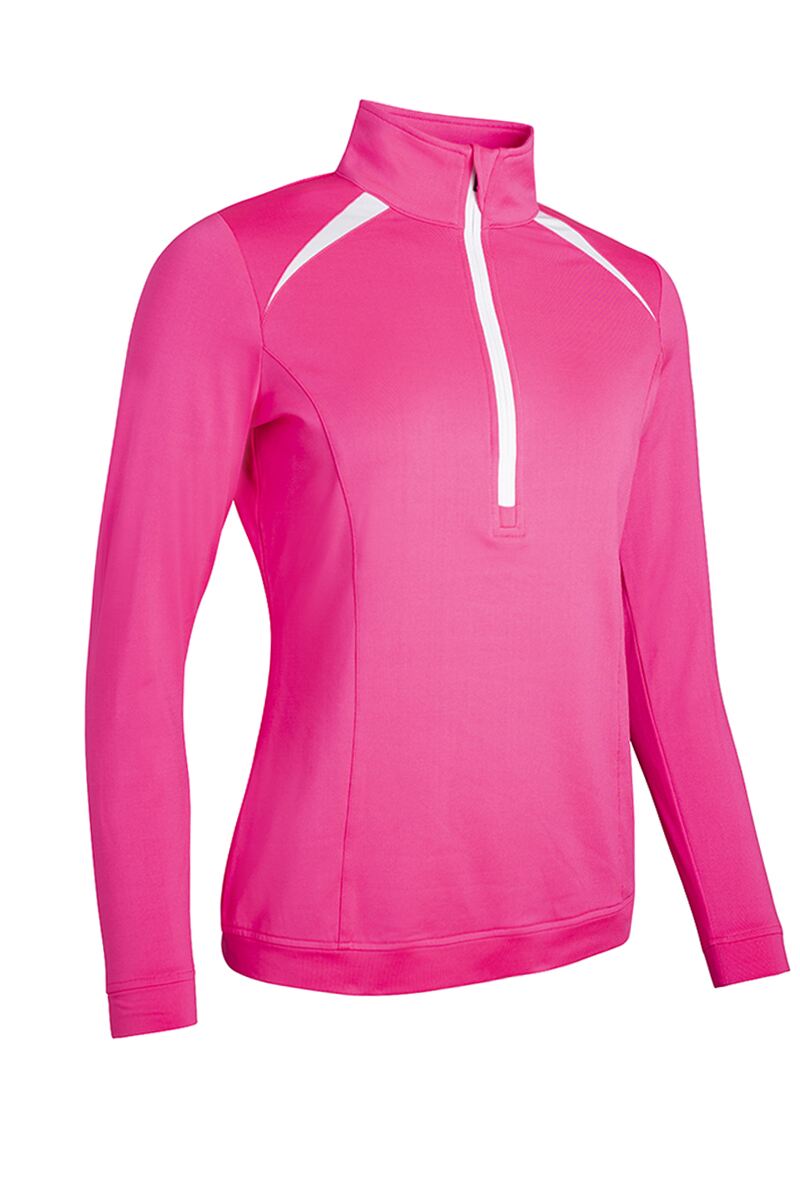 Ladies Quarter Zip Shoulder Panelled Performance Fleece Golf Midlayer Sale Solar Pink/White S